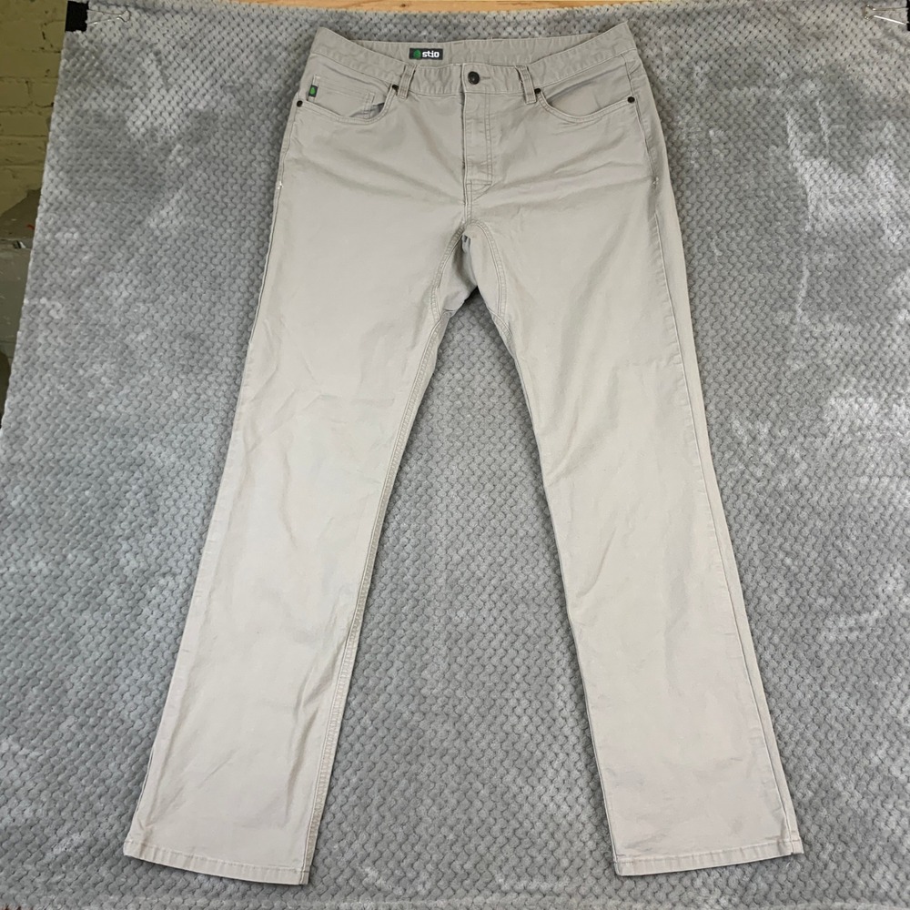 Stio Rivet Canvas Pant Mens 35L Light Khaki Tan Organic Cotton Stretch 200091